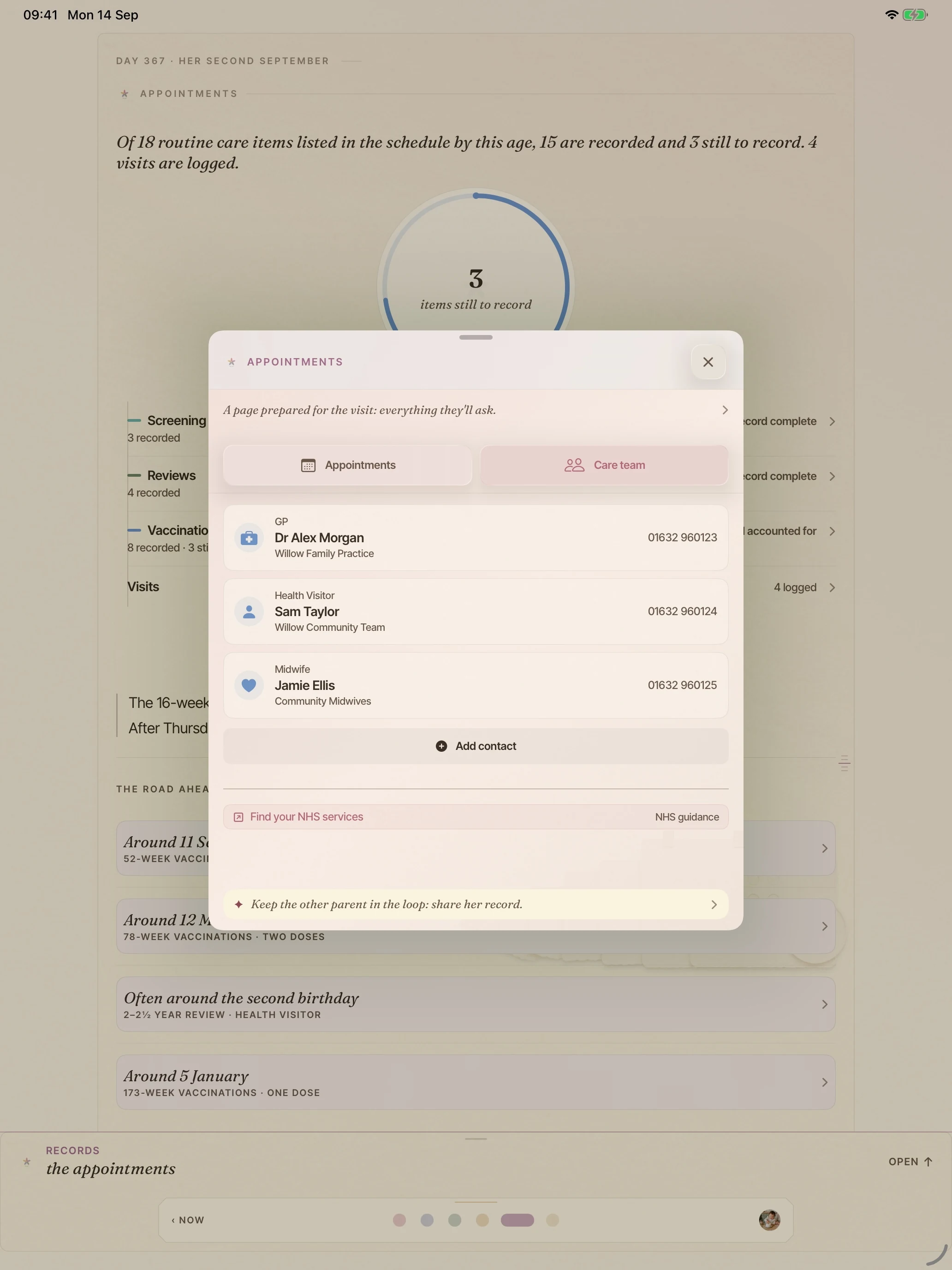 BloomBook on iPad: the care team, to hand