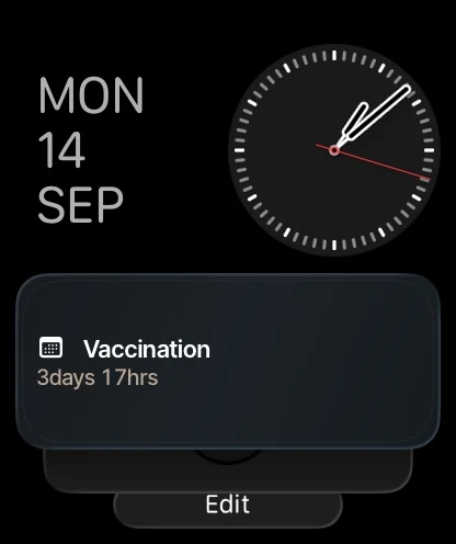 BloomBook’s Smart Stack showing a forthcoming appointment named Vaccination.
